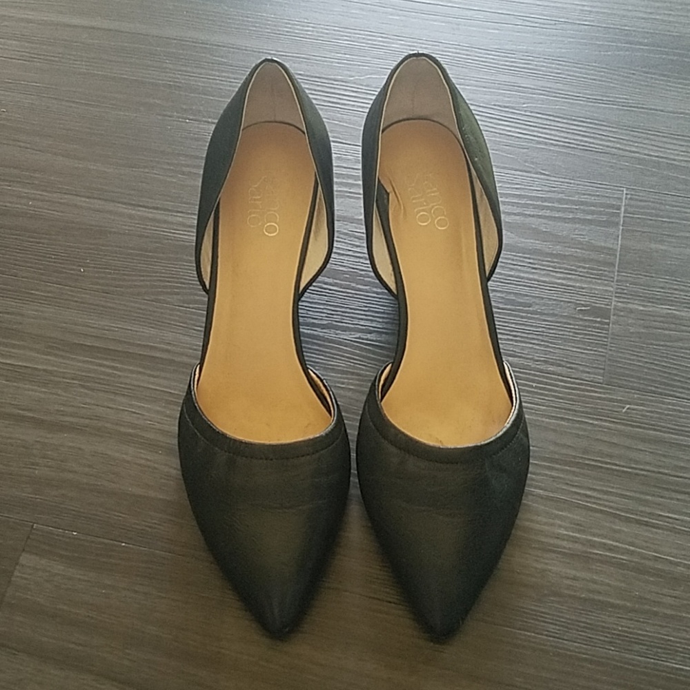 Designer Black Leather Wedges